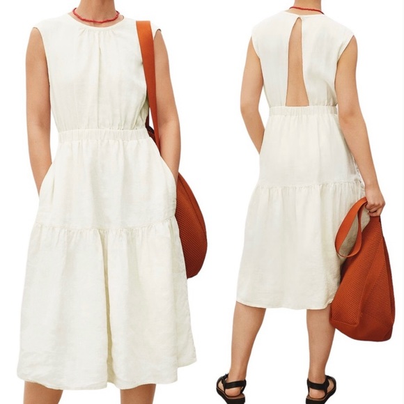 strapless open back dress The Seamed Dress in Stretch Linen